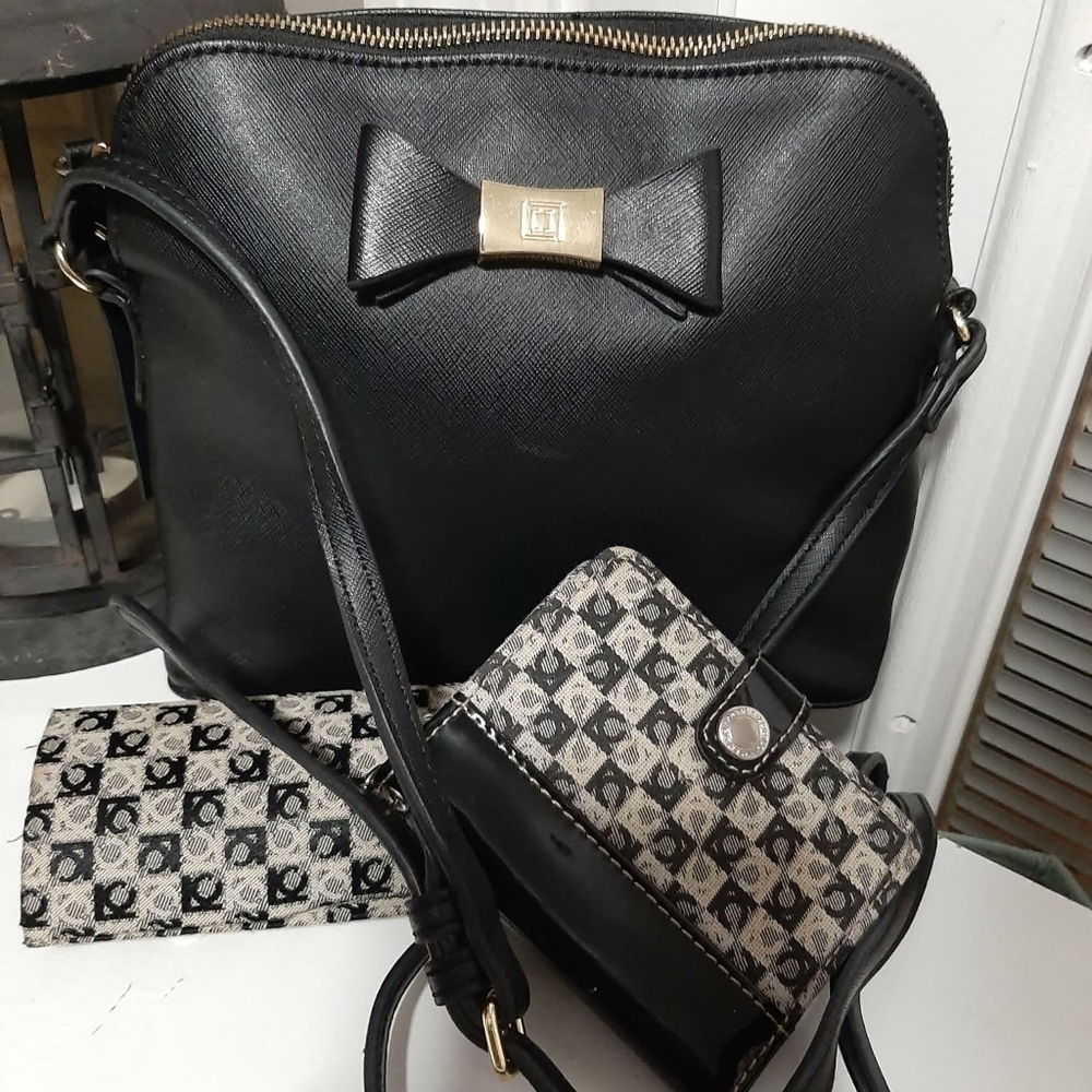 LIZ CLAIBORNE 2008 "Mizrahi Era" Small Bow "Monica" Crossbody & 1998 SLG's Set
